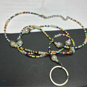 Lanyard Colorful Beaded 30” Necklace with Pearls .keys/ glasses/ID card